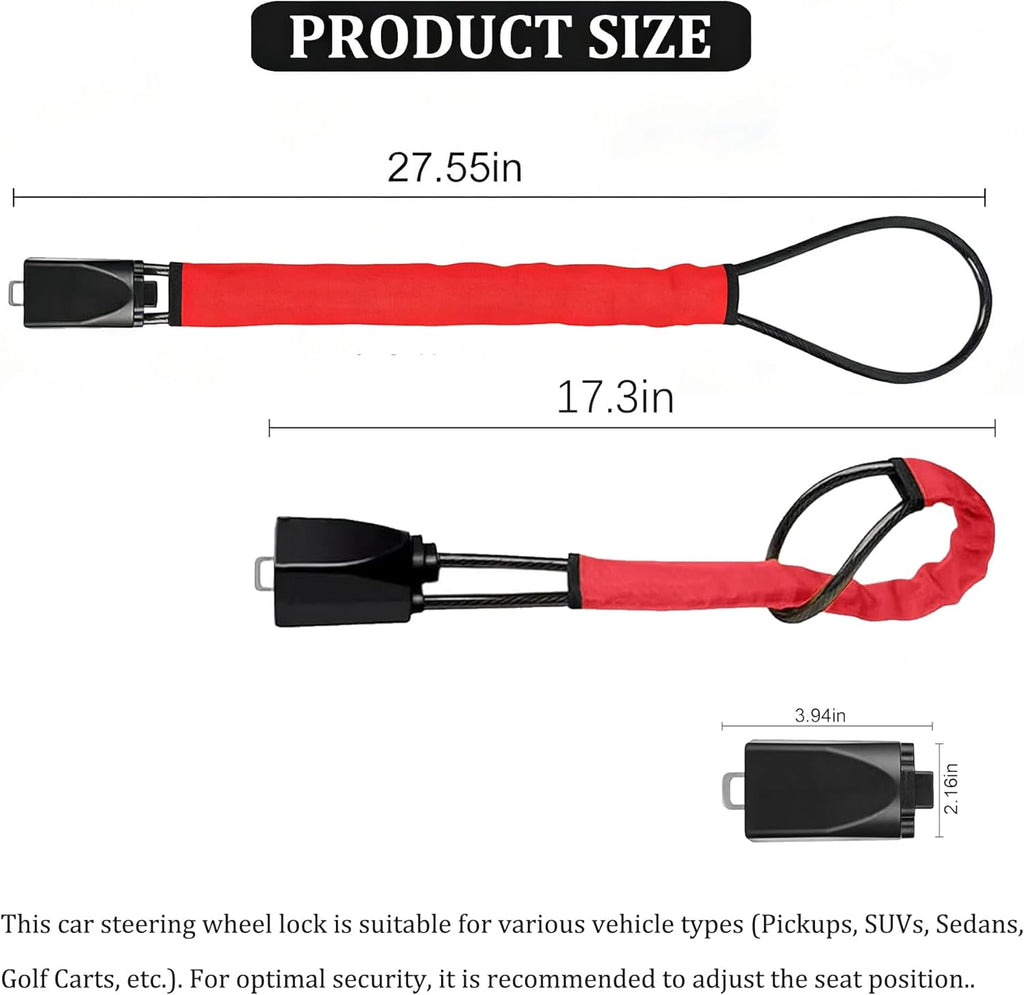 Car Steering Wheel Lock, Reliable Club Steering Wheel Lock Anti-Theft Device with 3 Keys, Max 17 Inch Length, Fits Most Vehicles, Trucks, SUVs, Vans, Golf Car Security Device - Red