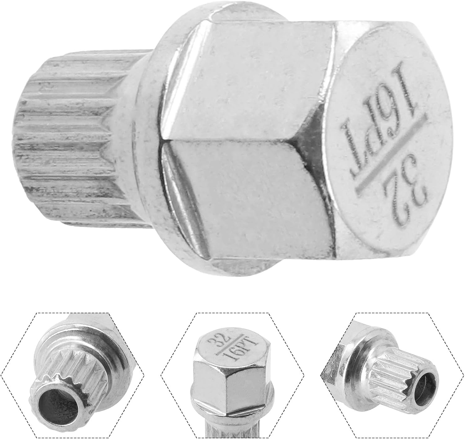 32/16PT Wheel Lock Key for, Steel Anti-Theft Lug Nut Removal, Rustproof Silver Socket Adapter for Car for Tire Screw Installation