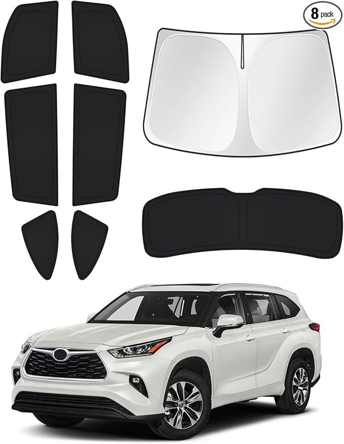 Windshield Sun Shade for 2020-2025 2026 Toyota Highlander Accessories Side Rear by Canvcle