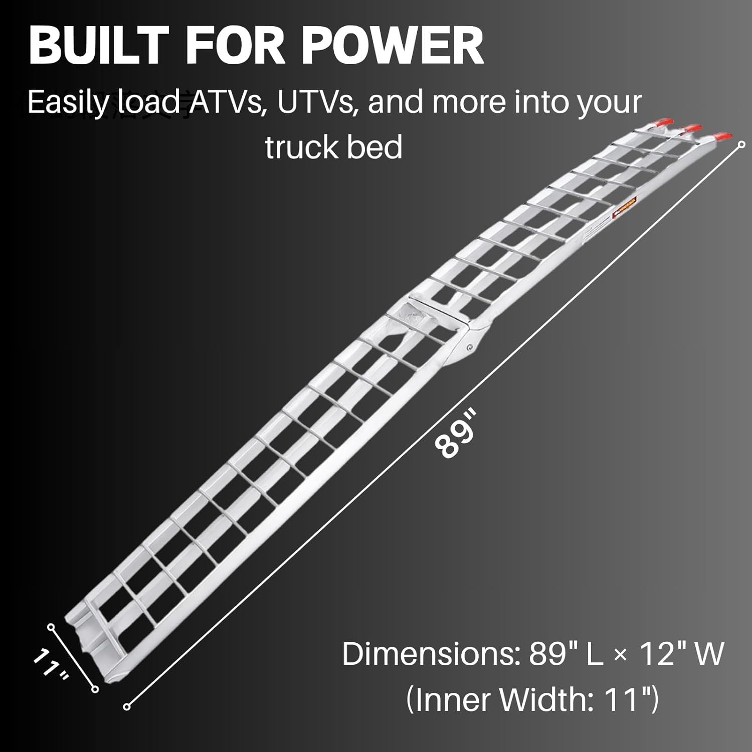 ATV Ramps for Pickup Trucks, 7.5 ft Folding Aluminum Truck Ramps 2 Pack, Crossbar Rungs Traction, Rubber-Tipped Fingers, Load Straps Included, 1,500 lb per Pair (750 Each), 89 x 12 in