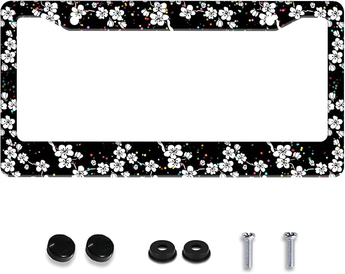 Personalized License Plate Frame White Cherry Blossoms Stainless Steel by Invincibleframe