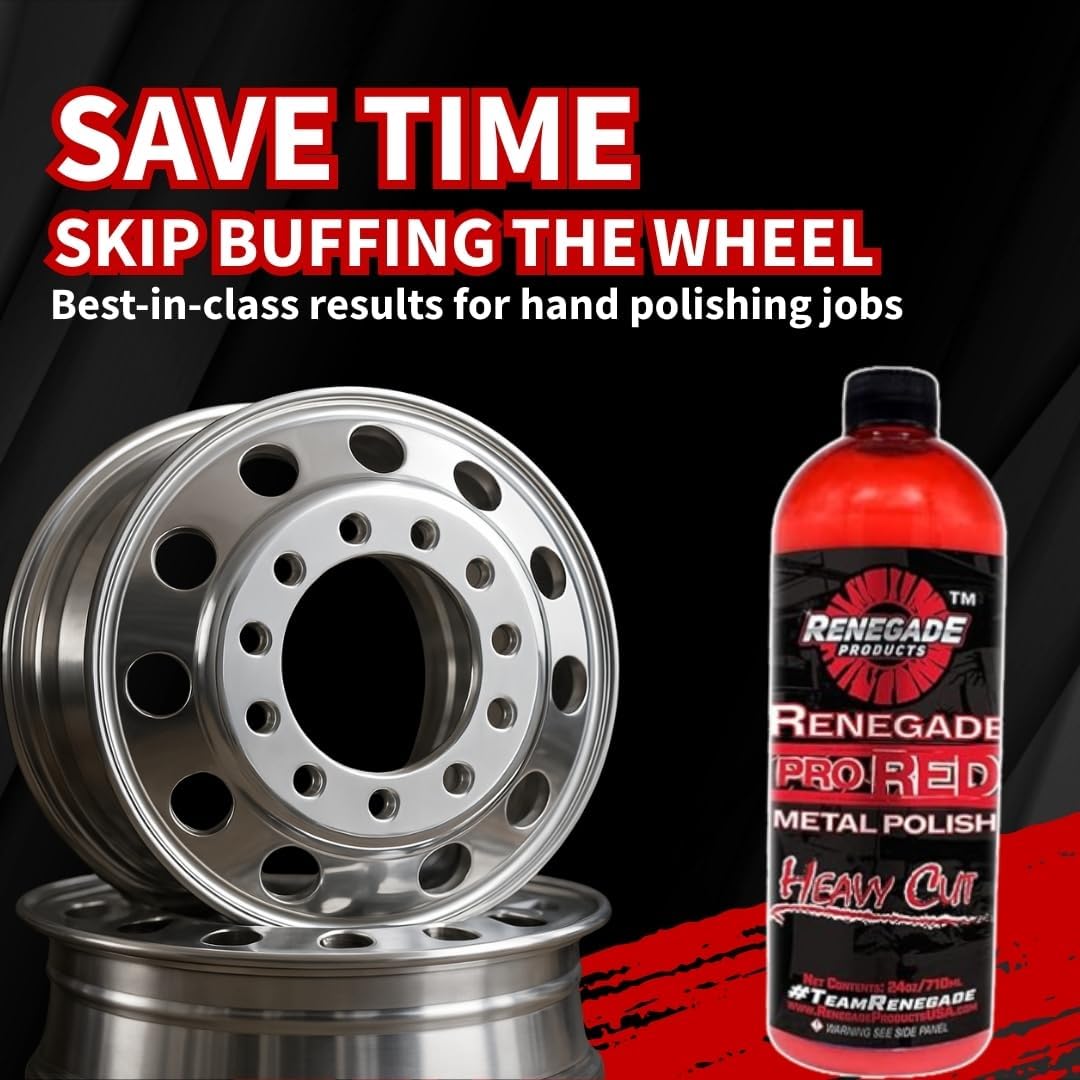 Renegade Products USA Pro Red Liquid Metal Polish - Heavy Cut Aluminum Metal Polish High Luster on Rims, Wheels, Tanks, Bumpers, Aluminum & Stainless Steel 24 Oz Bottle