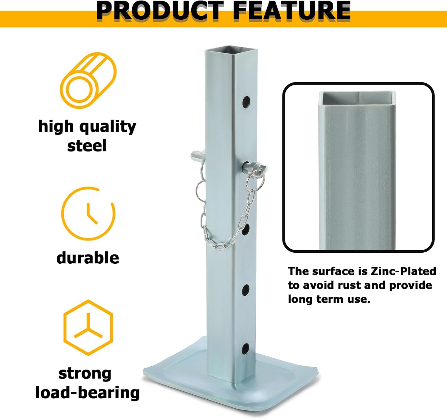 KUAFU Adjustable Jack Stand Compatible with Square Jacks with 2.0 inches Square Tube 8000lbs Trailer Jack Drop Legs W/5 Mounting Holes Silvery Steel Heavy Duty