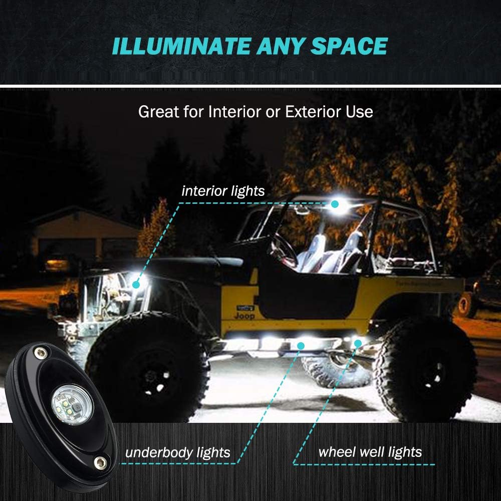 4 Pods LED Rock Light Kit Blue LED Neon Lights for Jeep Car UTV ATV SUV Off Road Boat Under Glow Lamp Truck Bed Lighting Waterproof