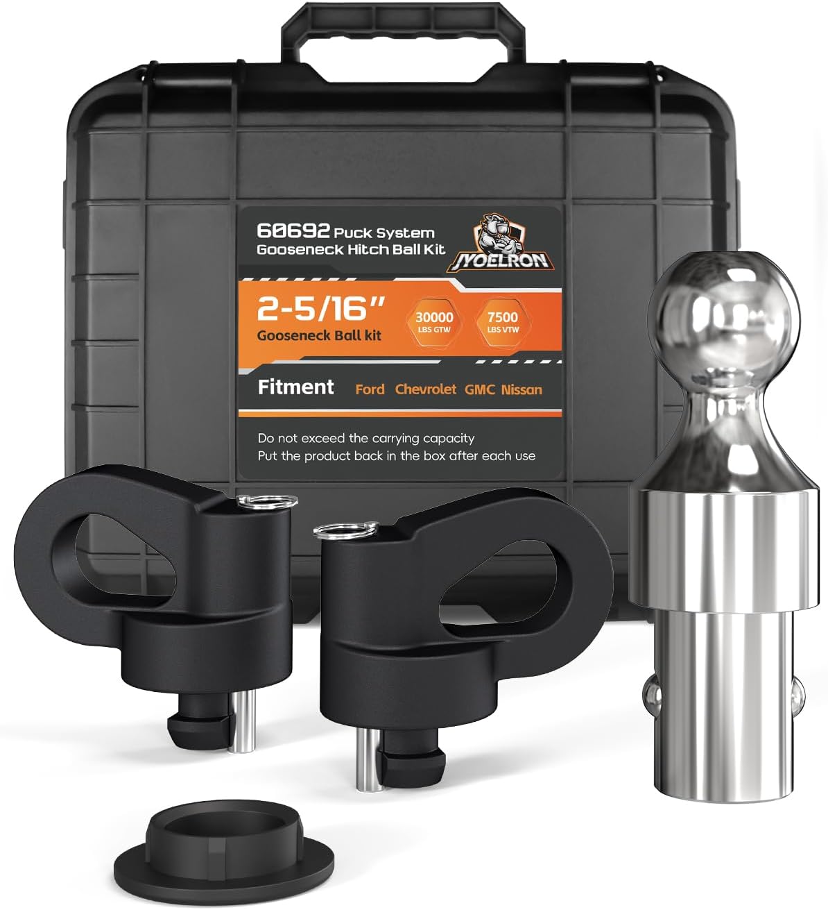 60692 Puck System Gooseneck Hitch Ball Kit with Box, Fit for 2013-2024 Ford F250 F350 F450, 2016-2024 Chevrolet GMC 2500HD 3500HD & Nissan Titan XD, 2-5/16“ Ball kit, 30K lbs GTW/7.5K lbs VTW