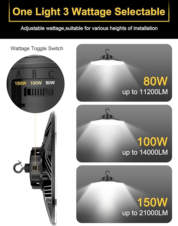 UFO LED High Bay Light, 150W/100W/80W Adjustable, 3000K/4000K/5000K, UL &...