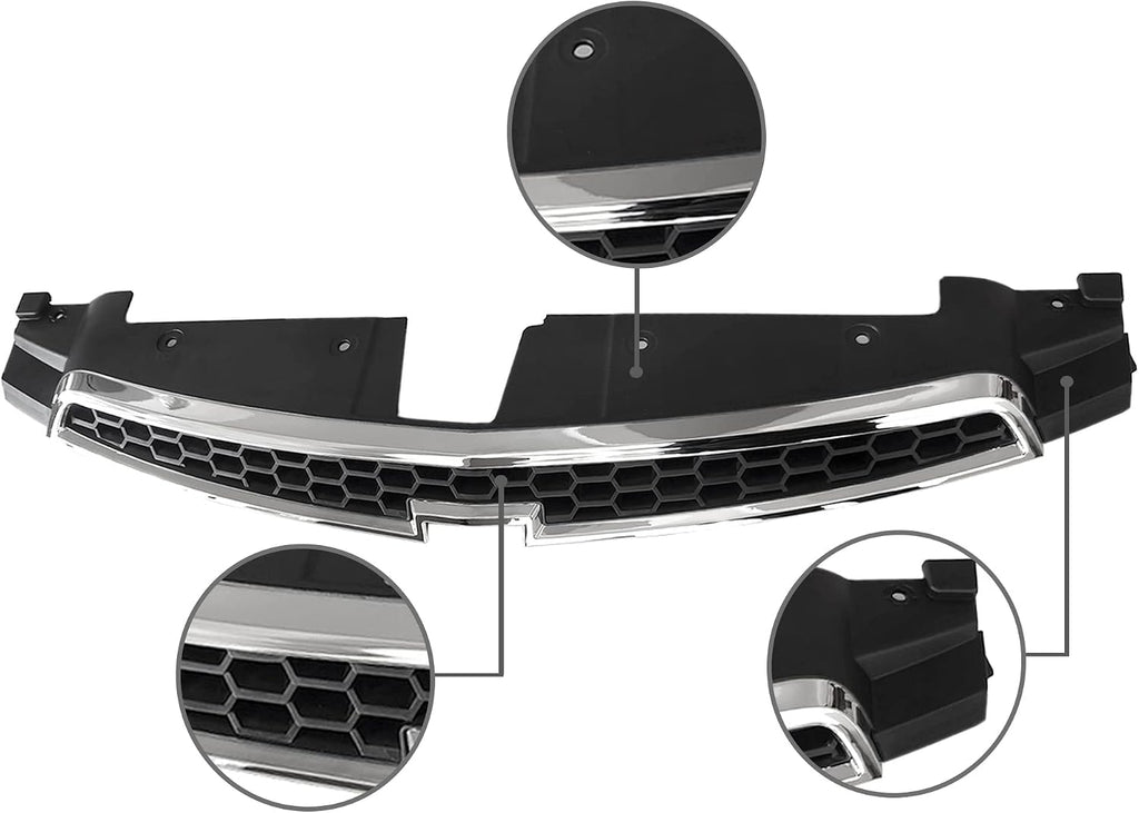 PartsFlow 2PCS Front Bumper Grille Upper And Lower Grill Black With Chrome For 2011 2012 2013 2014 Chevrolet Chevy Cruze
