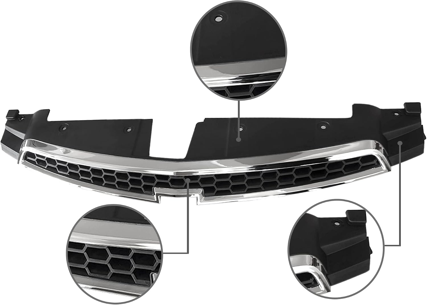 PartsFlow 2PCS Front Bumper Grille Upper And Lower Grill Black With Chrome For 2011 2012 2013 2014 Chevrolet Chevy Cruze