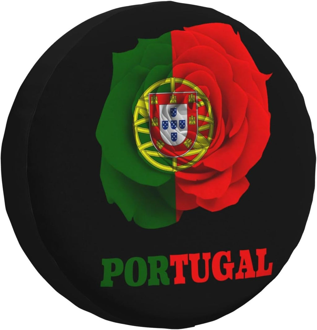 Flower Portuguese Portugal Flag tire Cover Universal fit car Trailer rv SUV Truck Camper Vehicle Soft Sun Protection Wheel Cover 16 inch