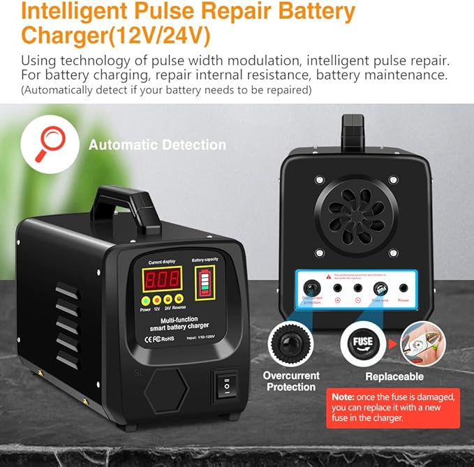 Outerman Car Battery Charger, 24V/12V Fully-Automatic Battery Charger - Image 3