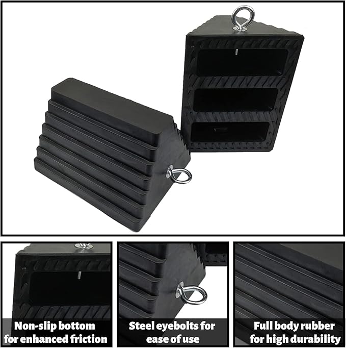 ROBLOCK 2 Pack Wheel Chocks Rubber Heavy Duty Black