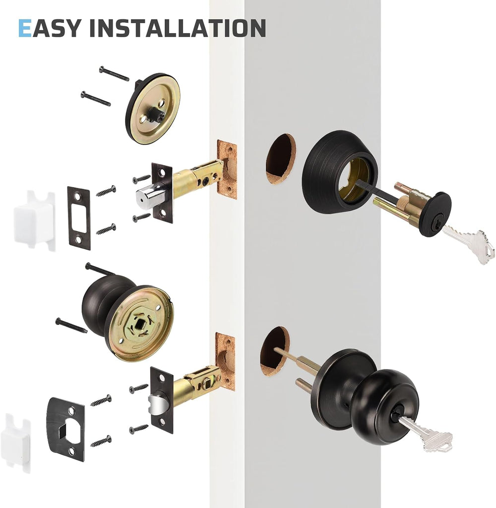 KNOBWELL Keyed Entry Door Knob and Single Cylinder Deadbolt Combo Set, Exteri...