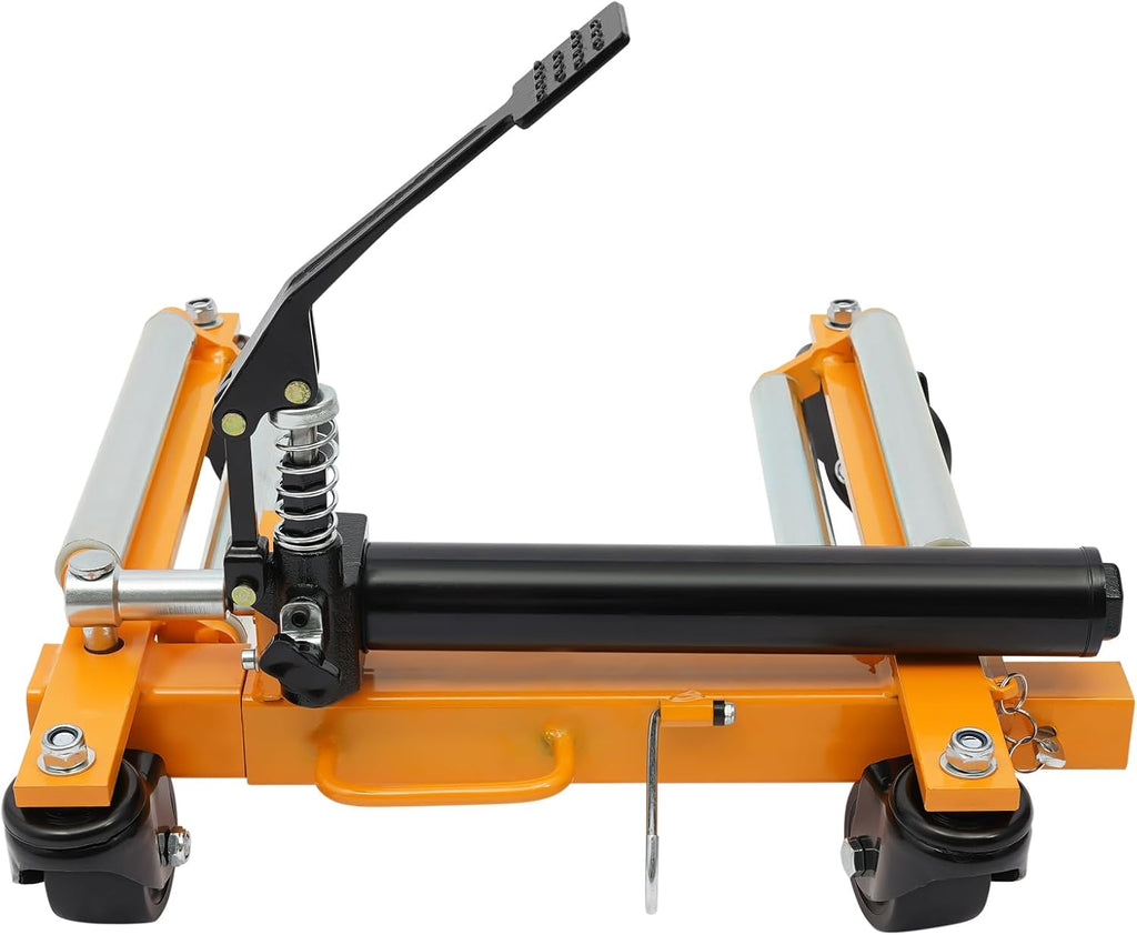 Car Wheel Dolly Jack Mechanical 2204-lbs Steel Car Moving Skates | 12'' Wheel Vehicle Positioning Jack Heavy Duty Rollers with Ratcheting Foot Pedal for Tire Auto Repair Moving, Orange