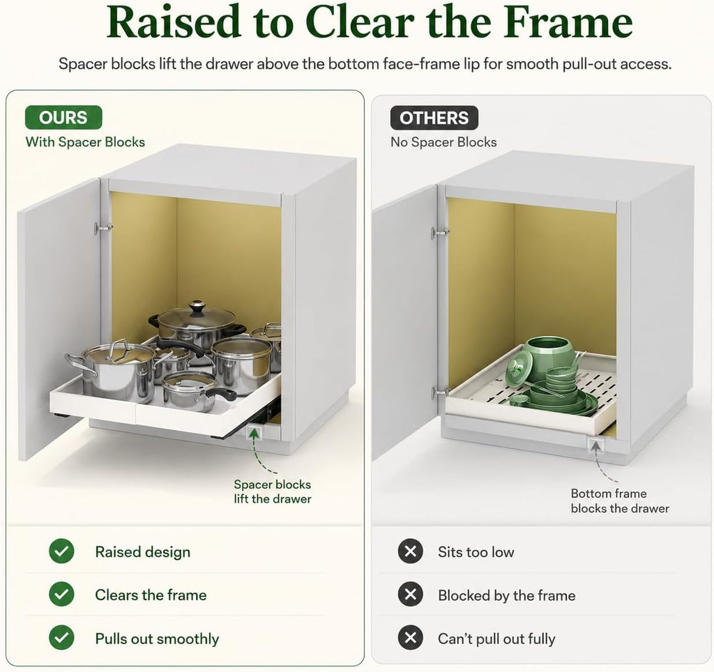 fokyfok pull out cabinet organizer,expandable,no drill,heavy duty,kitchen showing dimensions