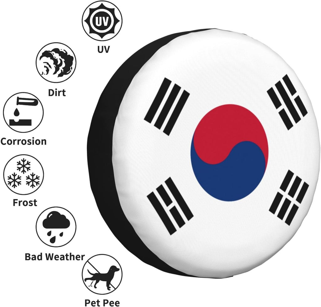 Korean Flag Print Universal Spare Tire Cover for RV, Jeep | Wheel Protector Fits Rv, Trailer, Jeep, Shield Tires From Sun, Dirt And Rain For Outdoor Storage