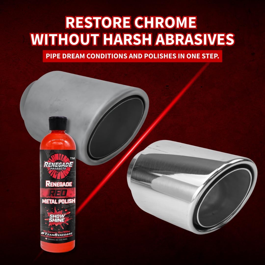 Renegade Products Chrome Maintenece Bundle – Includes Glass Cleaner, Chrome Conditioner, Synthetic Steel Wool & Microfiber Towels – No Machine Needed - for Trucks, Wheels, Metal, Aluminum