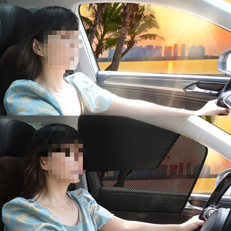 2Pcs Car Window Sun Shade Mesh Screen Magnetic, Car Camping Window Cover UV Protection Privacy Blackout Side Window Screen for Camping Travel SUV Truck Car Camping Accessories Foldable Portable
