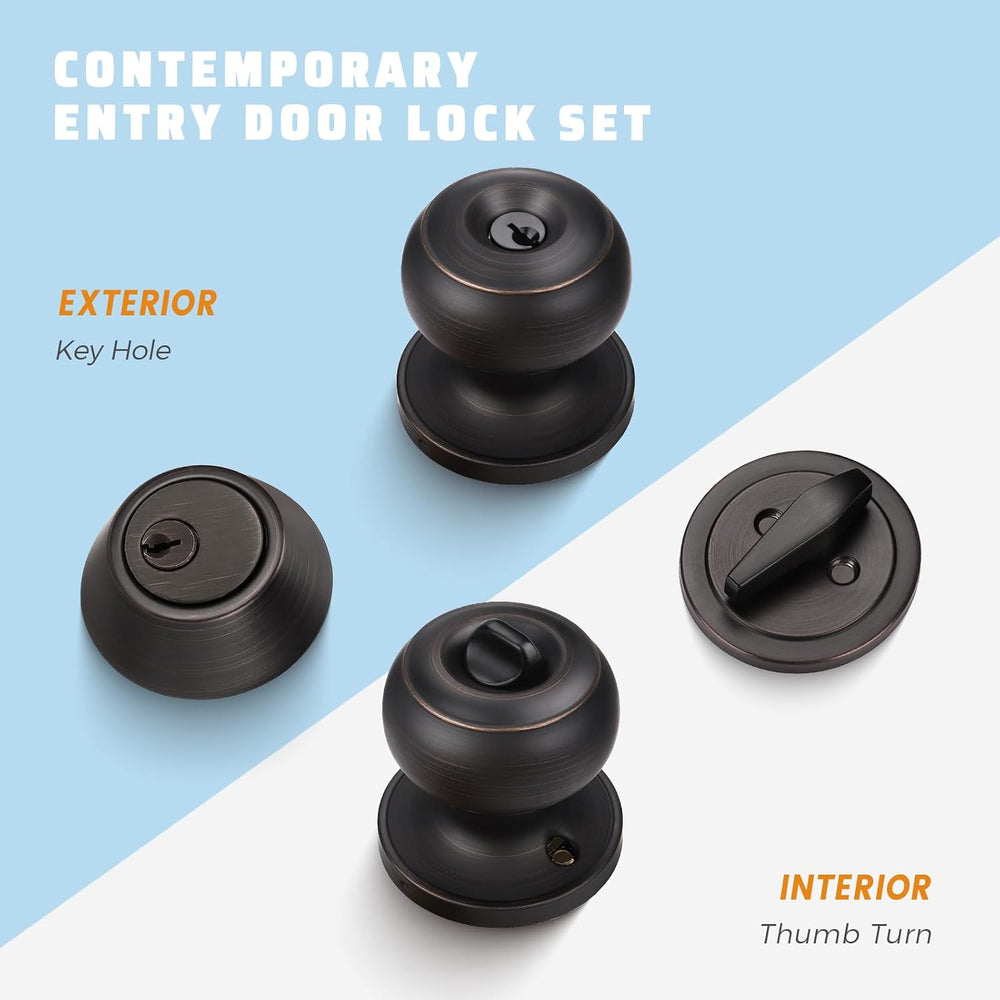 KNOBWELL Keyed Entry Door Knob and Single Cylinder Deadbolt Combo Set, Exteri...