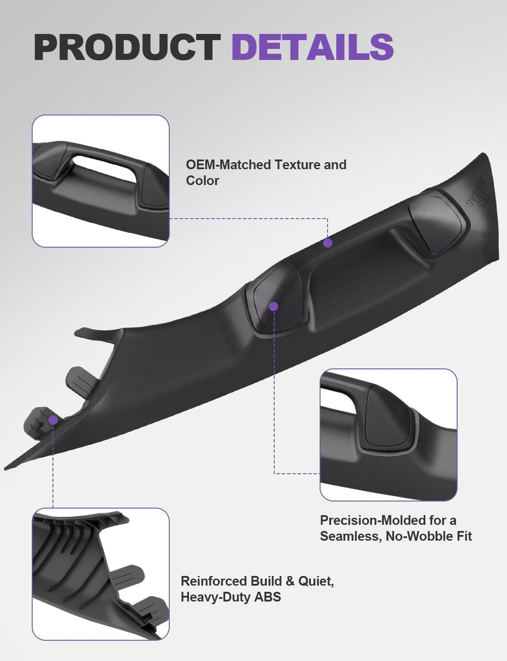 Driver Side A-Pillar Grab Handle for Toyota Tacoma 3rd Gen 2016-2023, OEM-Style Texture, Reinforced ABS, Quiet & Precision No-Wobble Fit, Easy Installation, Black