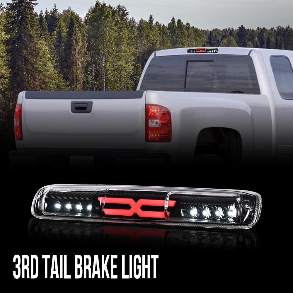 PIT66 LED 3rd Third Brake Light Compatible with Chevy Silverado 1500 2500 3500 & HD Models 1999-2006 Fit GMC Sierra 1500 2500 3500 & HD Models 1999-2006 Clear & Red Lens Third Cargo Lamp