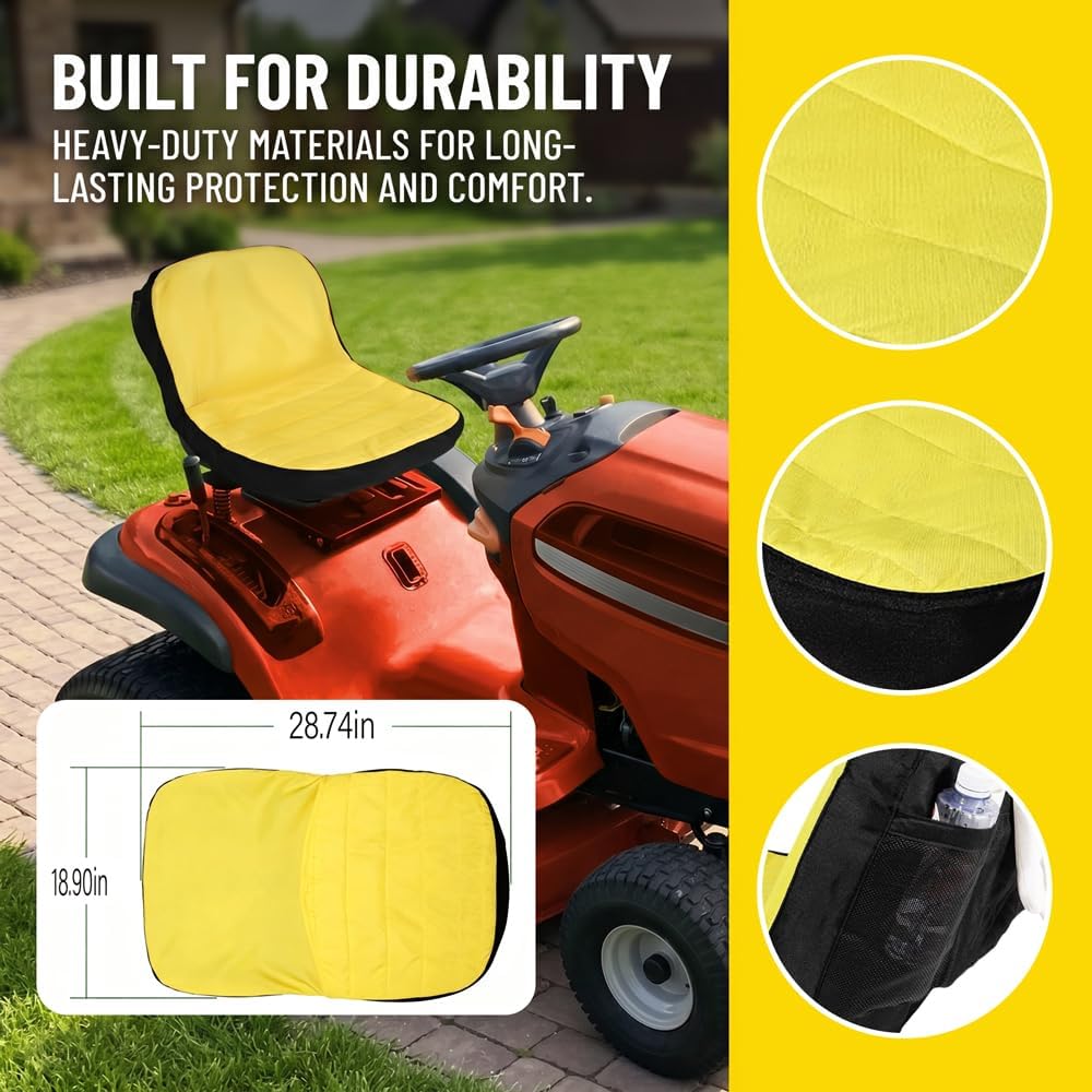 1pcRiding Lawn Mower Seat Cover - Heavy-Duty Oxford 300D Fabric, Non-Slip Surface, Compatible with Mower Tractors, Seats up to 18" High - All-Weather Protection, Easy Installation