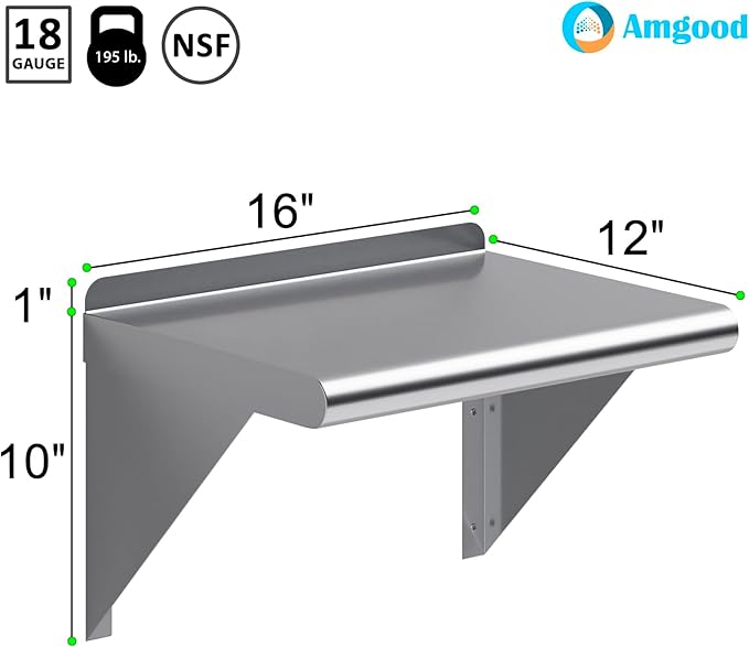 AmGood 12" X 16" Stainless Steel Wall Shelf | Metal Shelving | Garage, Utility - Image 3