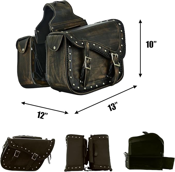 GARGOYLE BELLS Genuine Leather Motorcycle Saddle Bags Motorcycle Luggage Bag - Image 4