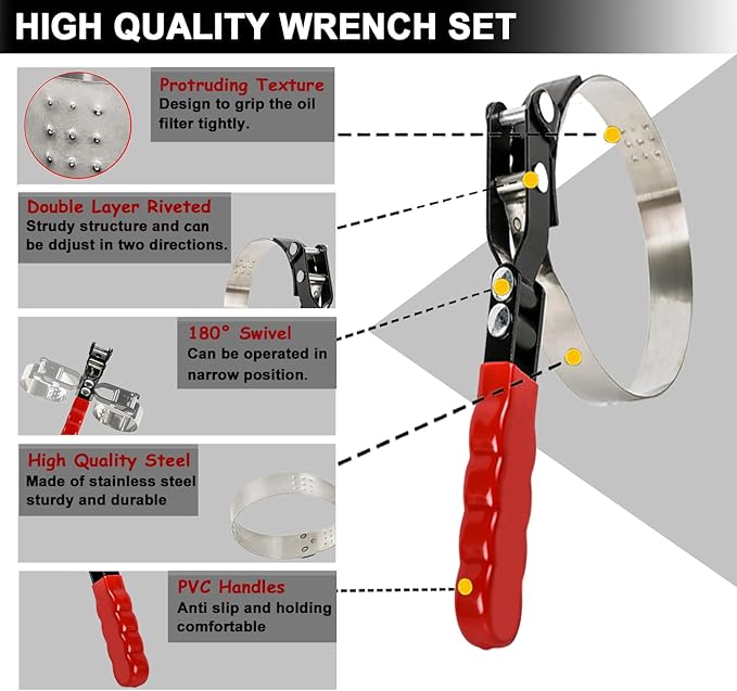 8pcs Oil Filter Wrench Set, Oil filter Removal Tool Adjustable from - Image 4