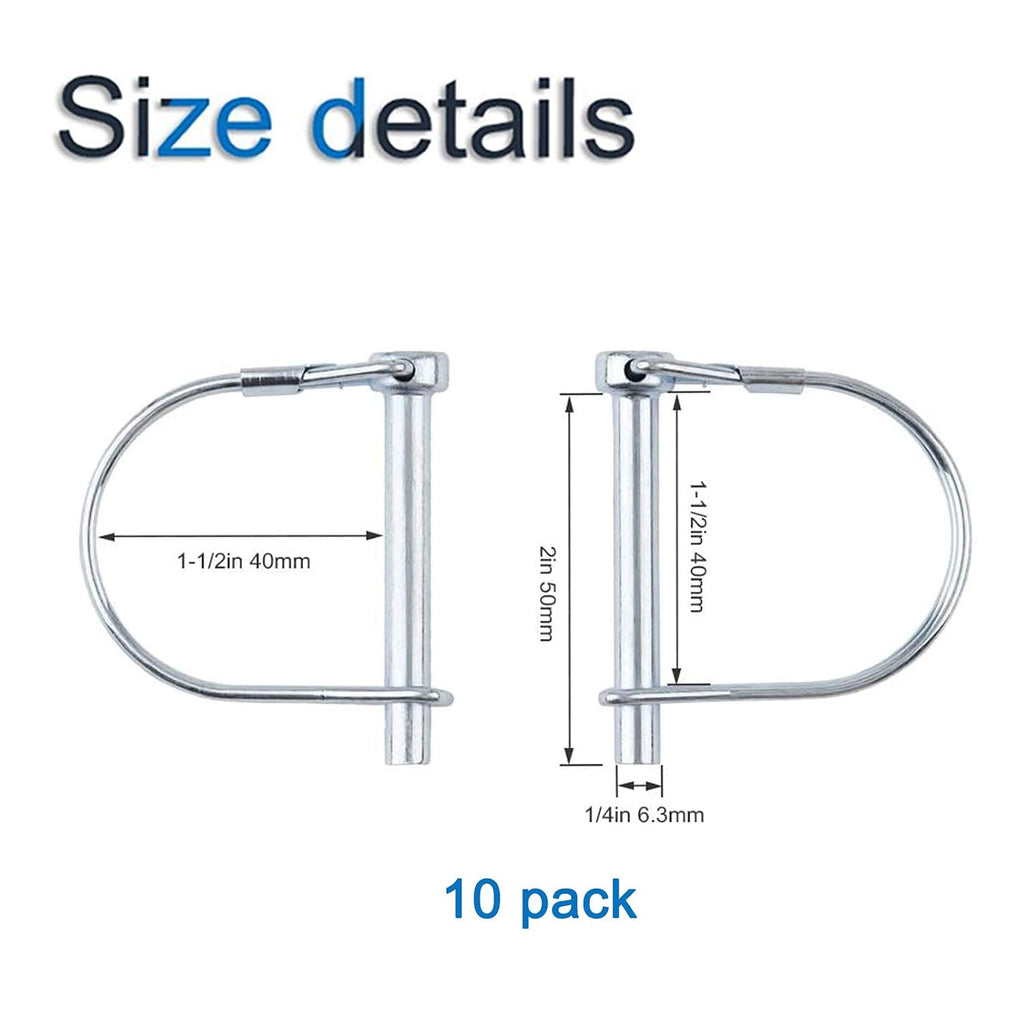 INCREWAY 10pcs Wire Lock Pin, 1/4" Heavy Duty Safety Coupler Shaft Locking Pin Hitch Pto Pin Round Loop Wire Lock Trailers Pin for Farm Lawn Garden