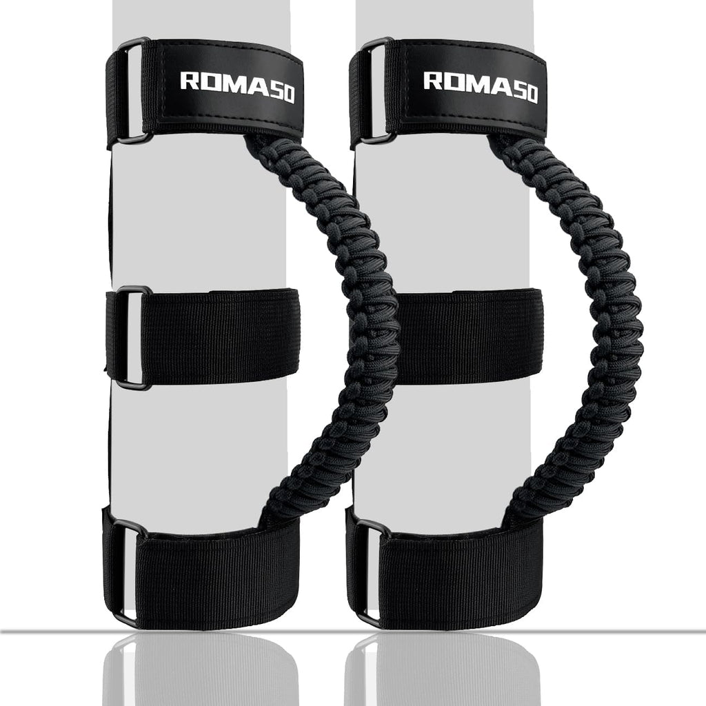 ROMASO Roll Bar Grab Handle for Jeep Wrangler,Grab Handle for Jeep Wrangler YJ TJ JK JL&Gladiator JT 1986-2025,Paracord Handles,Black,Pack of 2