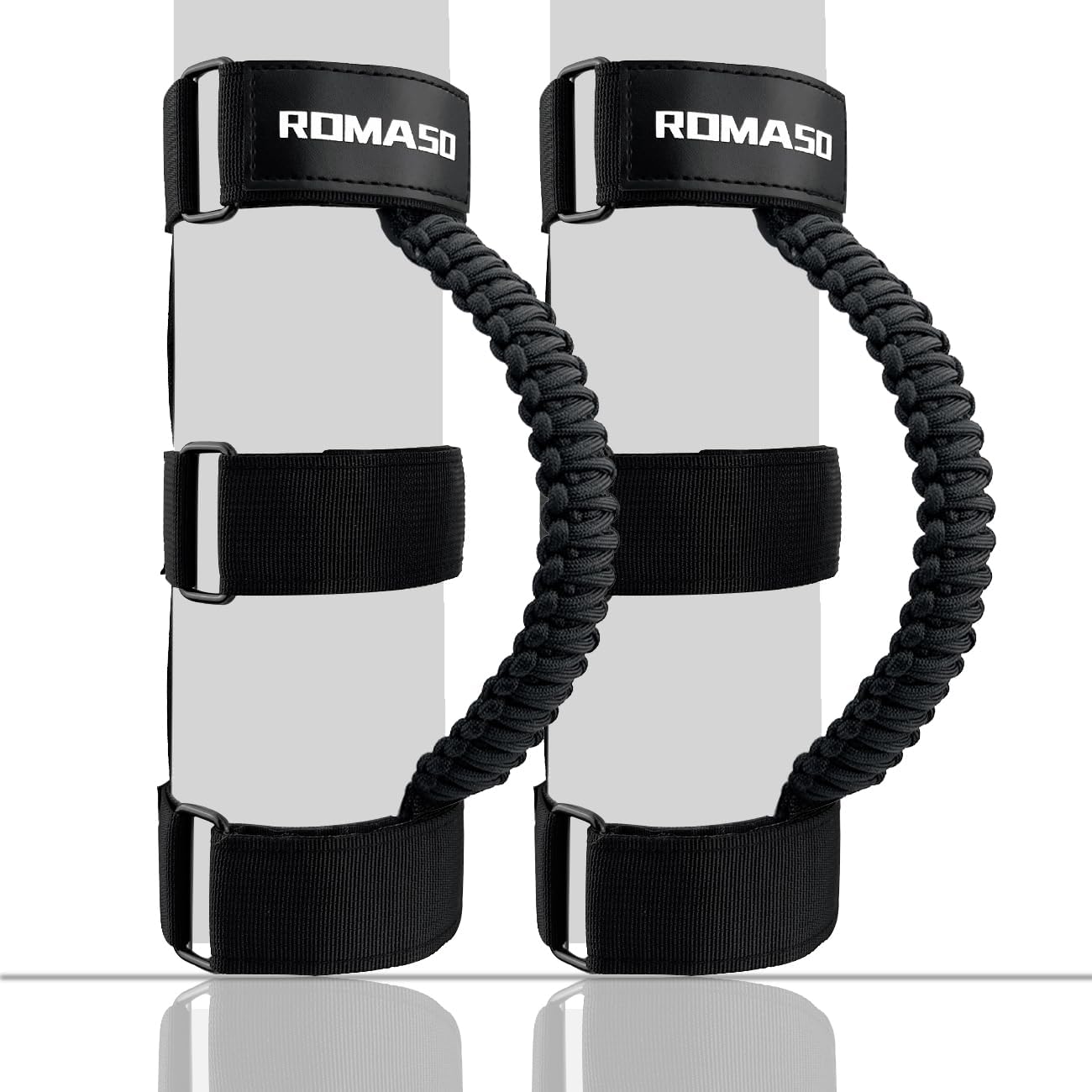 ROMASO Roll Bar Grab Handle for Jeep Wrangler,Grab Handle for Jeep Wrangler YJ TJ JK JL&Gladiator JT 1986-2025,Paracord Handles,Black,Pack of 2