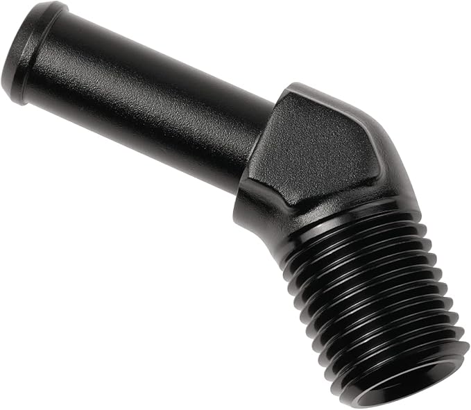 1/4 NPT Male to 3/8" Hose Barb Fitting Adapter 45 Degree Elbow Aluminum Black - Image 4