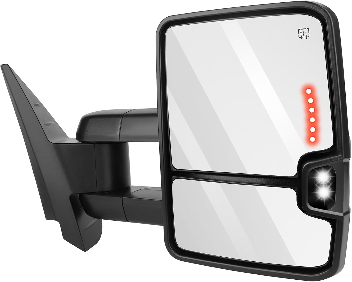 Tow Mirrors Pair suitable for 2007-2014 For Chevy Silverado For GMC Sierra 1500/2500 HD/3500 with Power Adjusted Heated LED Turn Signal Running Width Light BlackTowing Mirrors