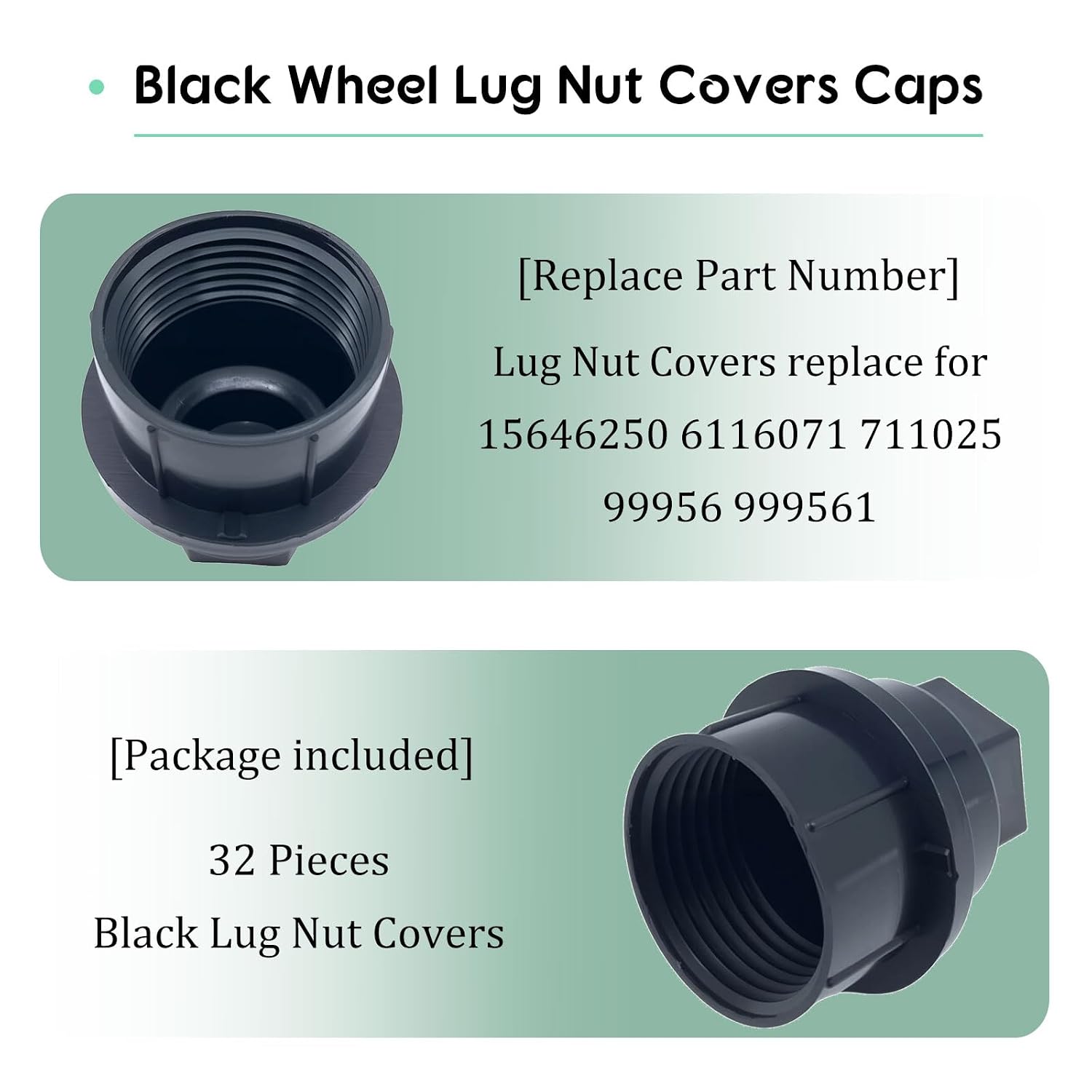 32PCS Lug Nut Covers Compatible with Chevy GMC 2500 1500 Full Size Truck Thread M27-2.0, Hexagon 22mm, Height 40mm,Black Wheel Lug Nut Covers Caps Replace for 15646250 6116071 711025 99956