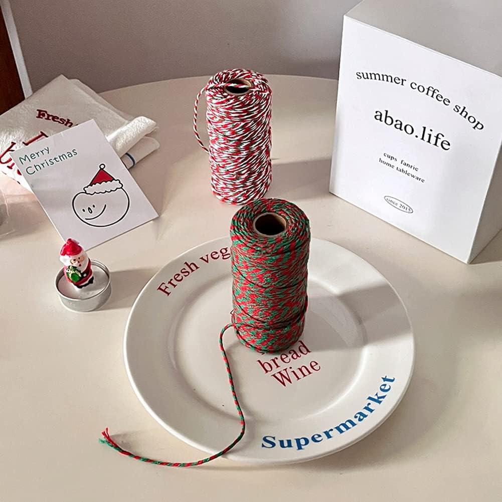 Twine String,656 Feet Bakers Twine Rope Craft Making Knitting Macrame Rope DIY Wedding Decor Supply Christmas Wrapping Butchers String Rope (Red White+Green White)
