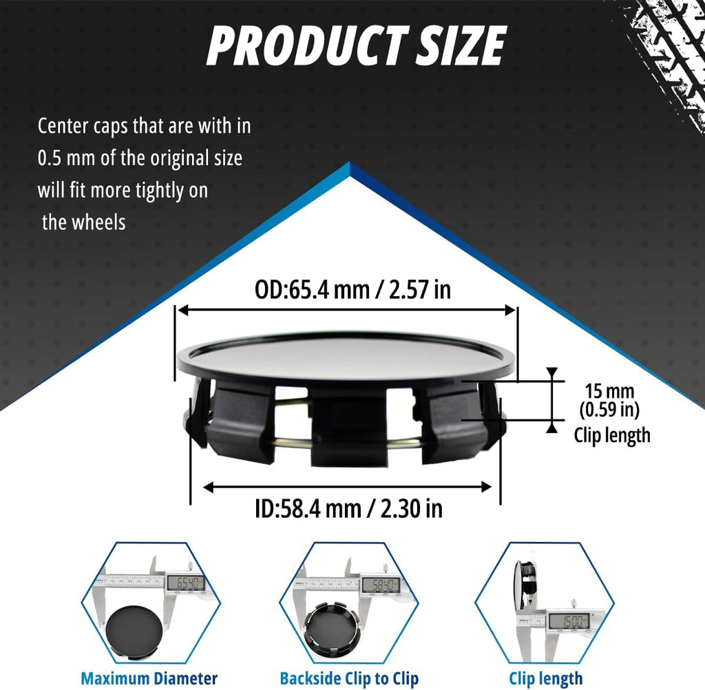 4 Pack 65.4 mm /2.57 in Wheel Center Caps Kit for 2011-2016 Camry 2008-2015 Highlander 2009-2015 Matrix 2011-2017 Sienna, ID 58.4 mm / 2.3 inch Hub Cap, Black Rim Hub Cap