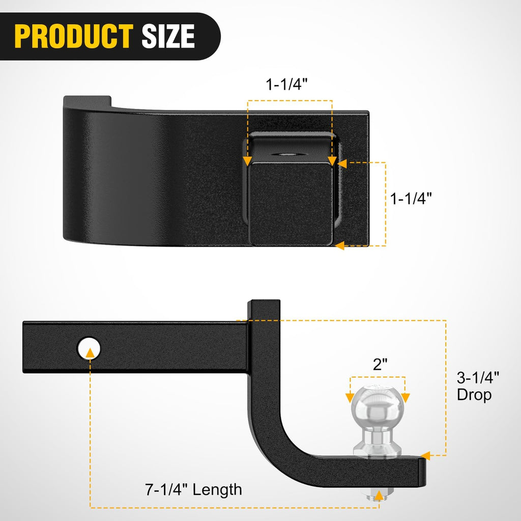 Nilight Trailer Hitch Ball Mount with 2-Inch Ball 1/2" Hitch Pin Clip Fits 1-1/4 Inch Receiver Square 2000 lbs 3-1/4"Drop Gloss Black Powder Coat