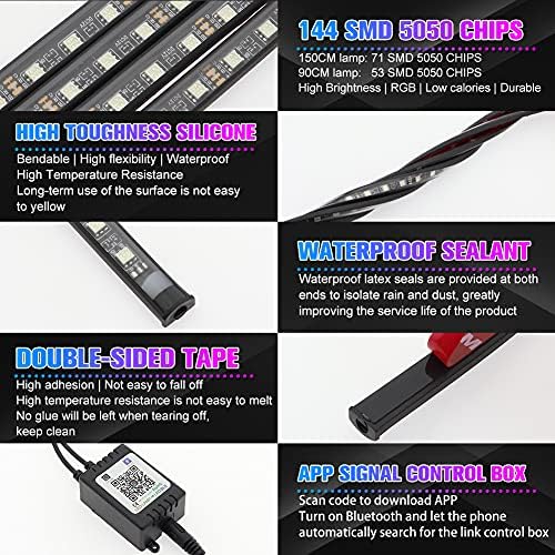 12pcs Motorcycle LED Underglow Kits,16 Million Colors A PP Control RGB Motorcycle LED Lights Sync to Music Waterproof DC12V.
