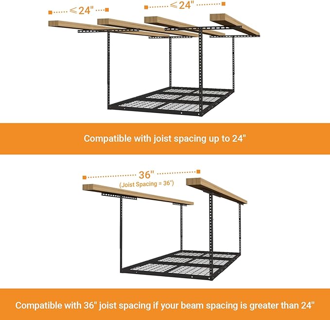 3x6ft Overhead Garage Storage Rack, Heavy Duty Metal Ceiling Shelf, 450lbs - Image 6
