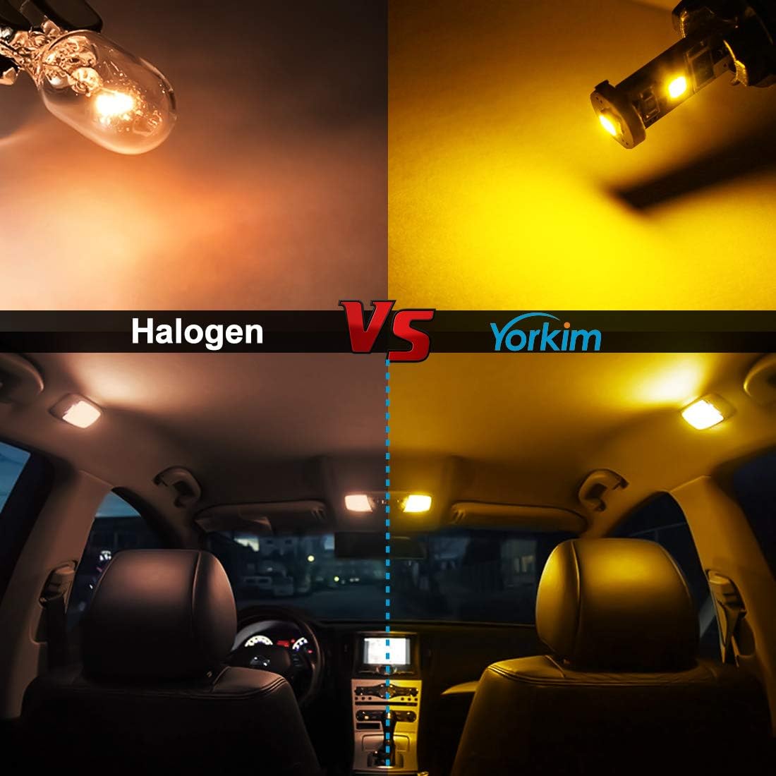 Yorkim 194 Led Bulb Amber Canbus Error Free 3-SMD 2835 Chipsets, T10 Amber Interior Led For Dome Map Door Courtesy License Plate Trunk lights with 194 168 W5W 2825 Socket, Pack of 10