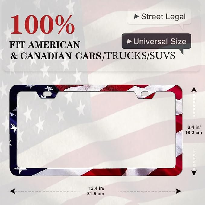 2Pack US Flag License Plate Frames- Heavy Duty Rustproof Flag License Plate Tag - Image 3