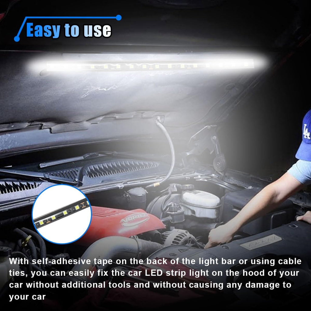 Car Under Hood LED Work Light Kit, 12V Hood Lighting Inspection LED Strip with Automatic On/Off, Waterproof Under Hood Work Light Bar, Fits Car, RV, SUV, Pickup, Boat