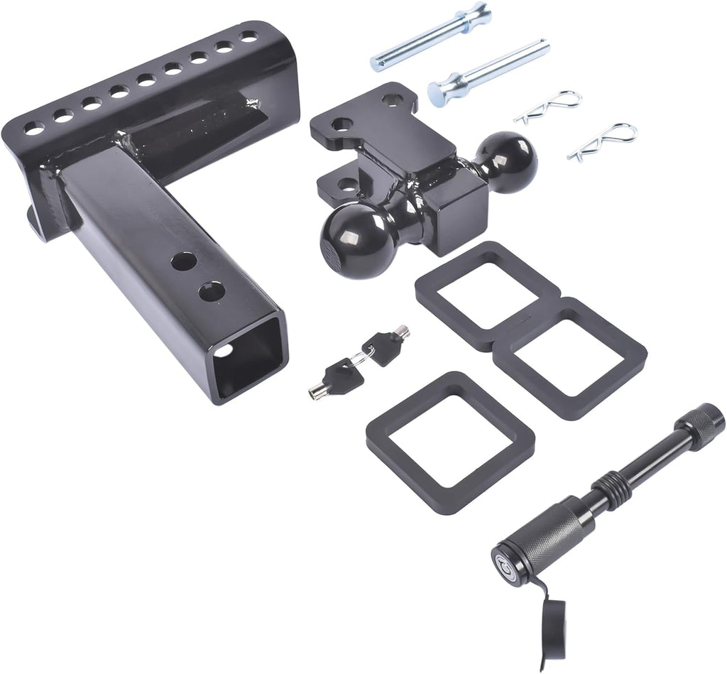 Adjustable 6 Inch Drop Rise Trailer Hitch for 2.5 Inch Receiver Dual 2 Inch 2 5/16 Inch Ball 22000 LBS GTW Heavy Duty Towing Hitch with Security Lock Pin