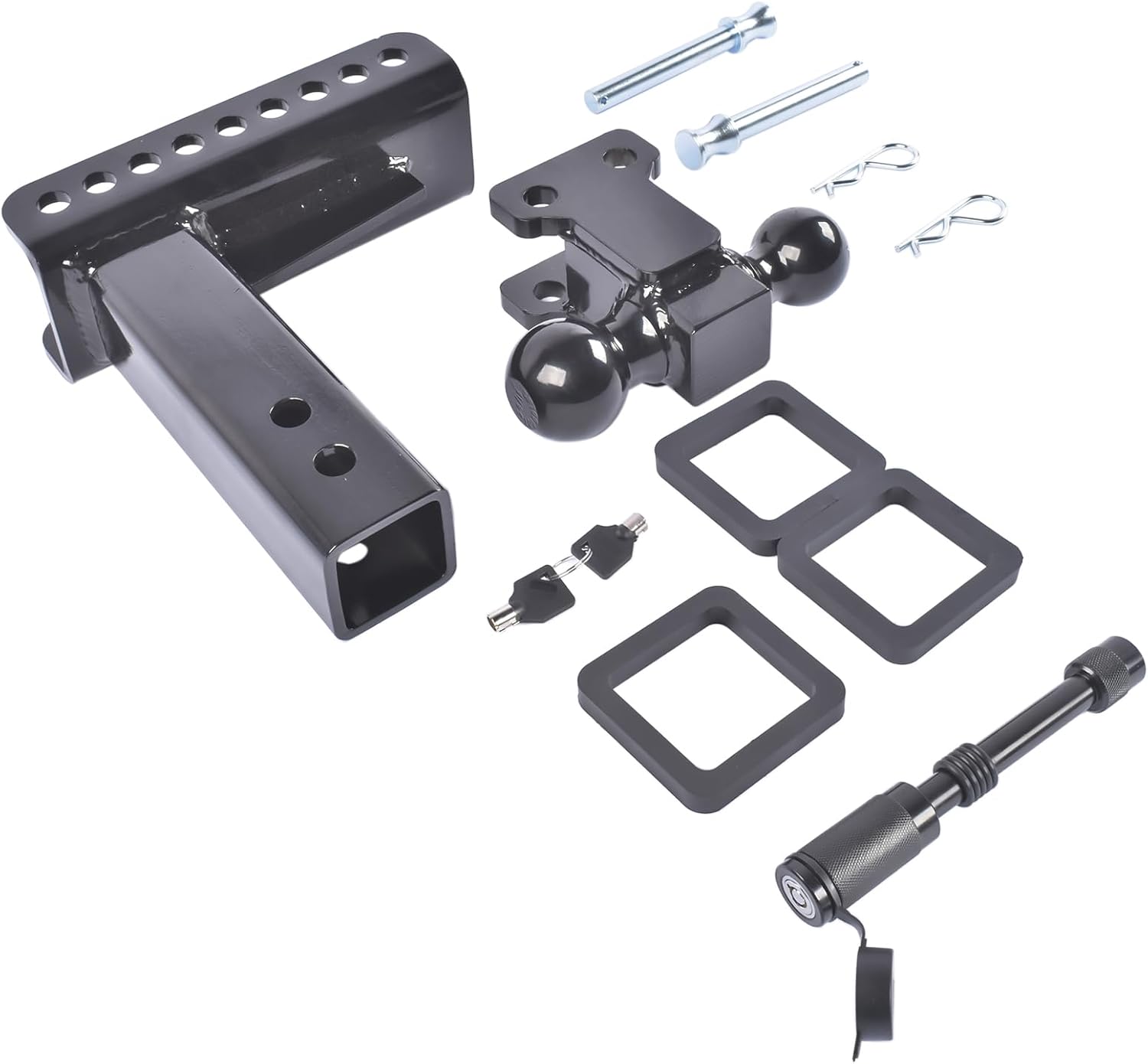 Adjustable 6 Inch Drop Rise Trailer Hitch for 2.5 Inch Receiver Dual 2 Inch 2 5/16 Inch Ball 22000 LBS GTW Heavy Duty Towing Hitch with Security Lock Pin