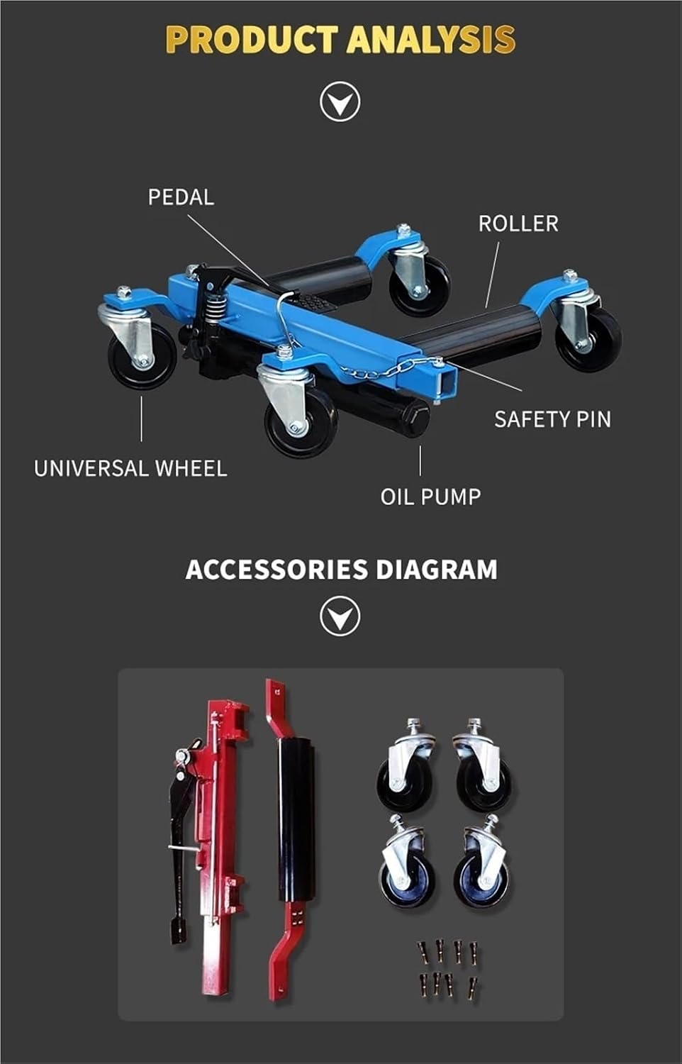 Car Moving Dolly Portable Tire Lift Move Positioning Hydraulic Trailer Vehicle Mobile Device Mover Jack | Red