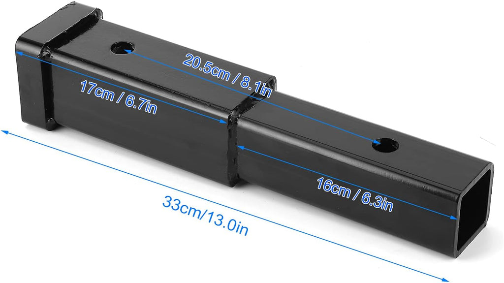 Generic 12in Towing Extender Steel Trailer Hitch for Class 3/4 2in Receiver - 500lbs Capacity, Perfect for Cargo Racks