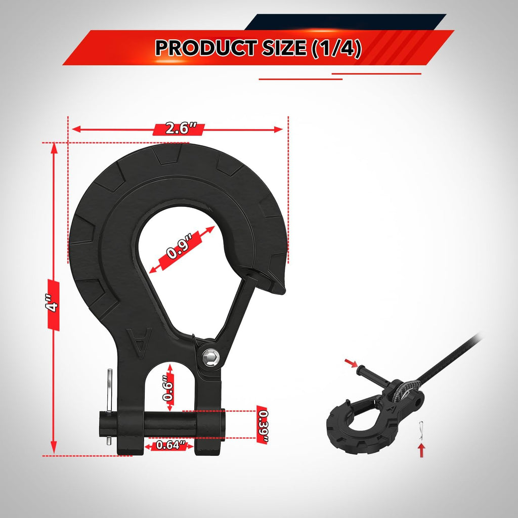 1/4 Winch Hook, Heavy Duty Clevis Slip Hook with E-Coated, Black | Forged Steel Winch Hook for Trailer, Transport, Lift & Pull, Black