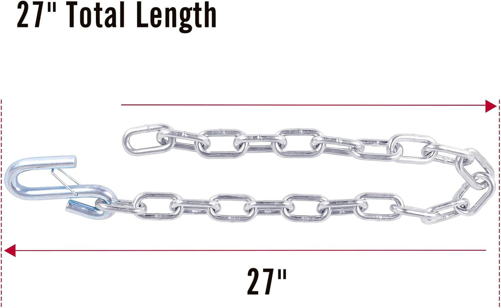 27" Trailer Safety Chain Kit with 5/16" Spring Hooks, Grade 30 Heavy Duty Steel Towing Chains 7000 lbs Capacity for RV, Boat & Utility Trailer, Zinc-Plated Rust Resistant, 2 Pack