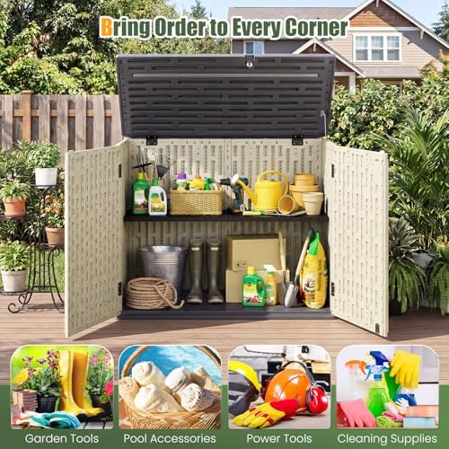 tangkula 20 cu.ft large outdoor storage cabinet w/adjustable, side view