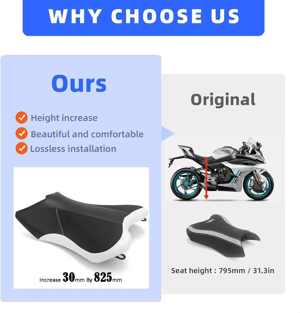 825mm Motorcycle Tall Seat Cover,Hightened Seat Cushion for CFMOTO 450SS 450SR 450NK 2023-2025,Driver Comfort Tall Seat, Black PU Leather (Black-Red)